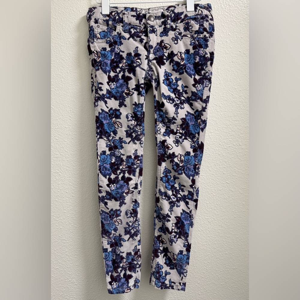 Free People Floral Corduroy Pants Skinny Straight Pockets Stretch Women's 24